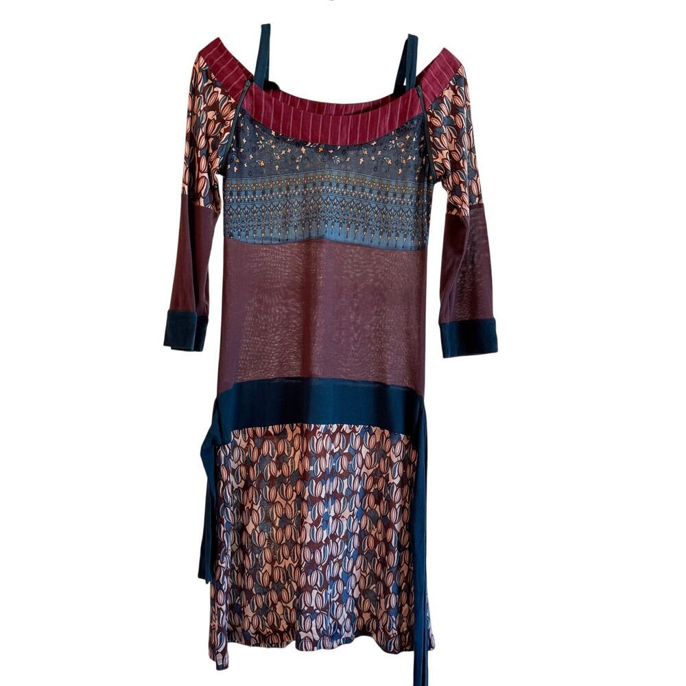 Abitart Women's Linen Italy Dress Patchwork Whimsical Boho Chic Sz M